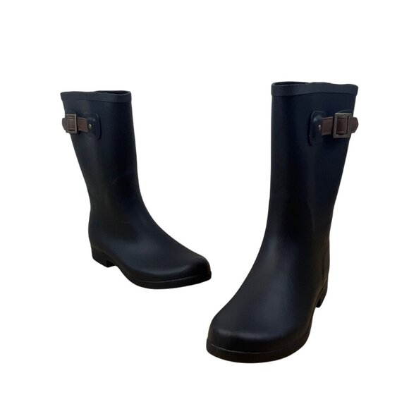 Chooka Womens Black Rubber With Adjustable Buckle Strap Rain Boots Size 9 - Picture 1 of 11